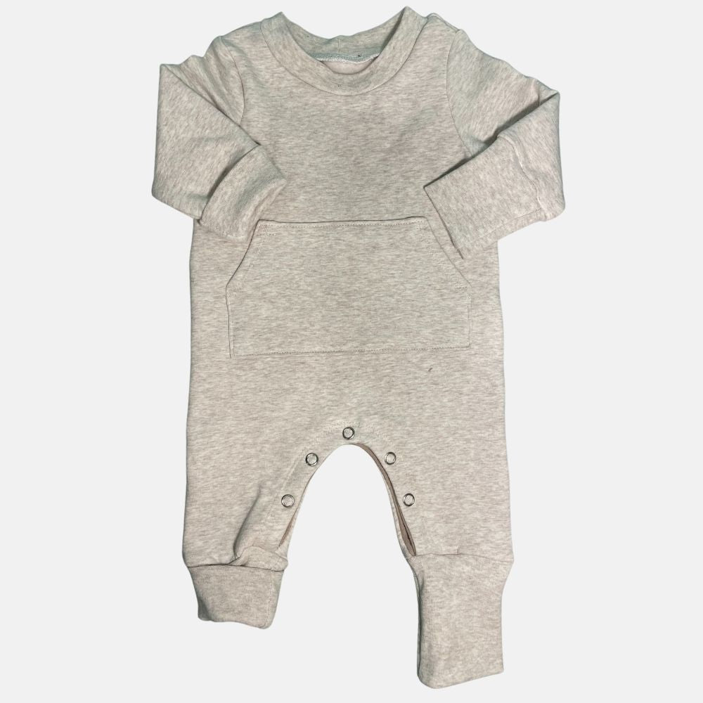 Long French terry romper - Heathered sand