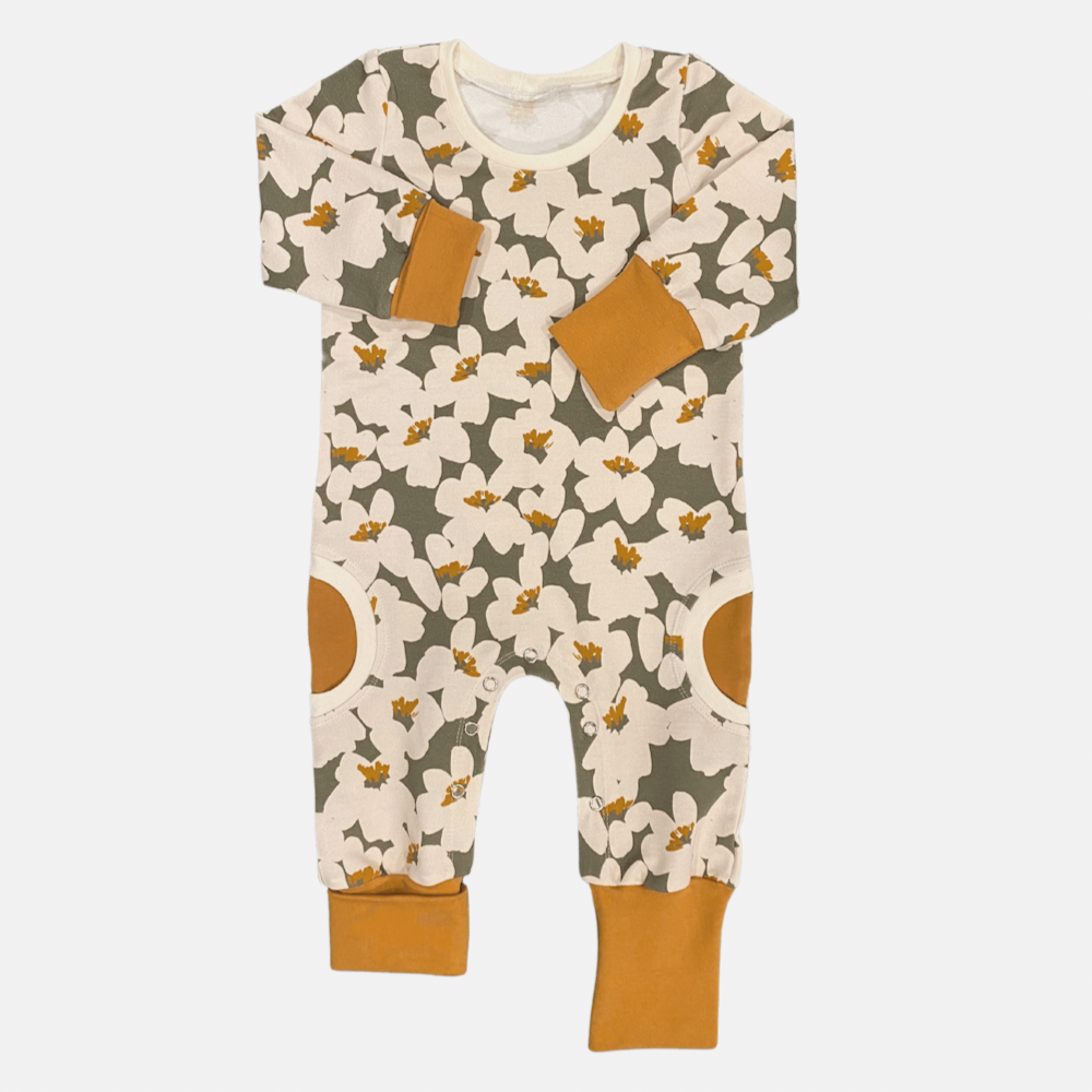 Long French terry romper - Heathered sand